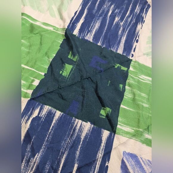 Balenciaga Silk Scarf – Abstract Green & Blue Watercolor Design, 30" x 30" - Picture 6 of 8